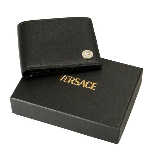 Versace | Bags | Versace Black Textured 0 Leather Silver Medusa Head ...